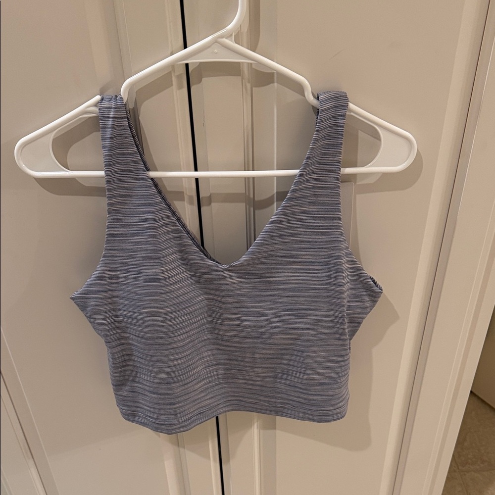 Athleta Womens Transcend V-Neck Ribbed Crop Tank Top - Light Blue/ Purple